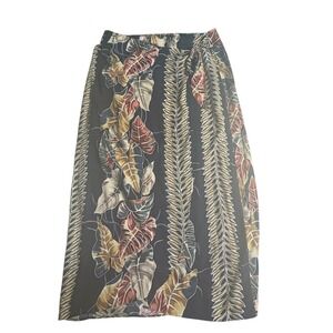 Hilo Hattie Wrap Skirt L Navy Blue Tropical Leaf Fern Maxi Made in Hawaii Tie
